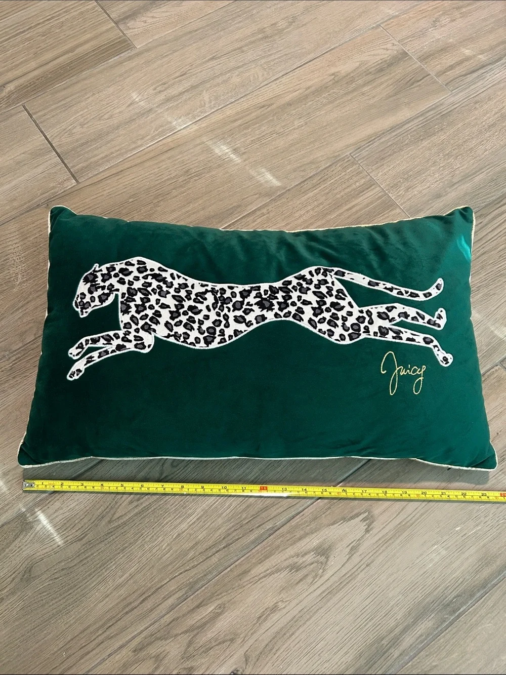 Juicy Couture Green Velvet Leopard Greyhound Accent Pillow